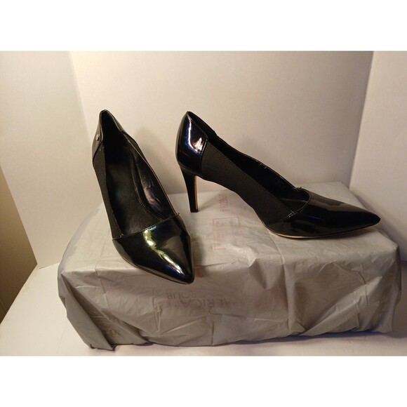 Calvin Klein Brie BlackPatent/Elastic Pump Heels Womens 9.5M POINTED TOE - Picture 2 of 16